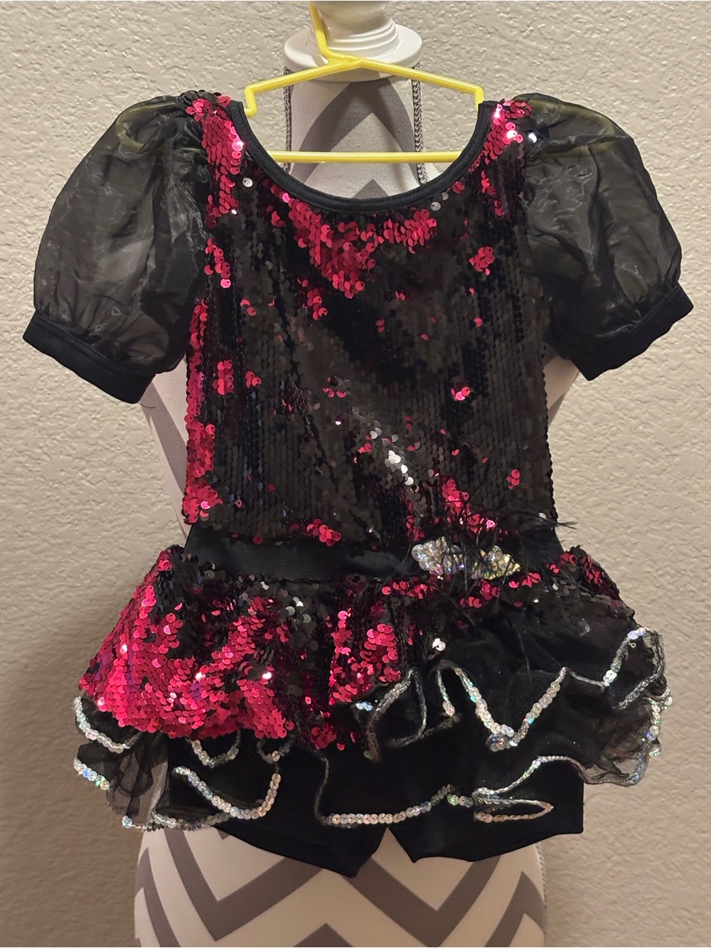 Weissman Pink & Black Sequin Dance Costume Dress Leotard SC